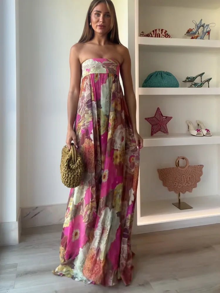 Strapless Floral Maxi Wedding Guest Dress