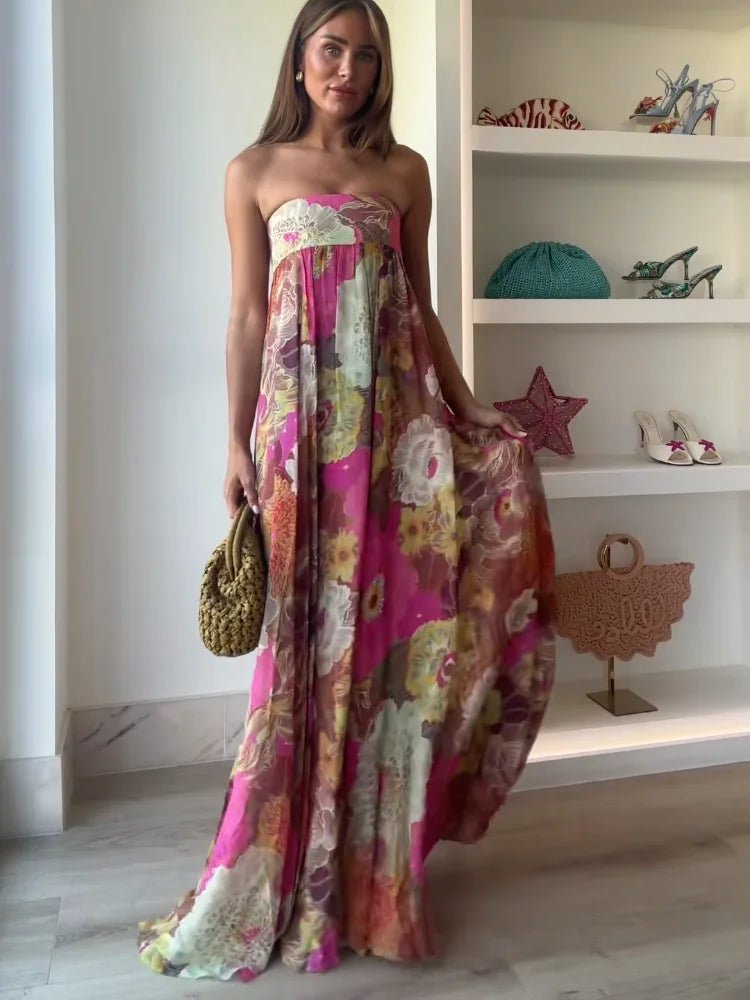 Strapless Floral Maxi Wedding Guest Dress