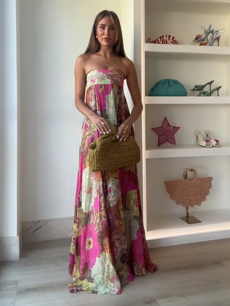 Strapless Floral Maxi Wedding Guest Dress