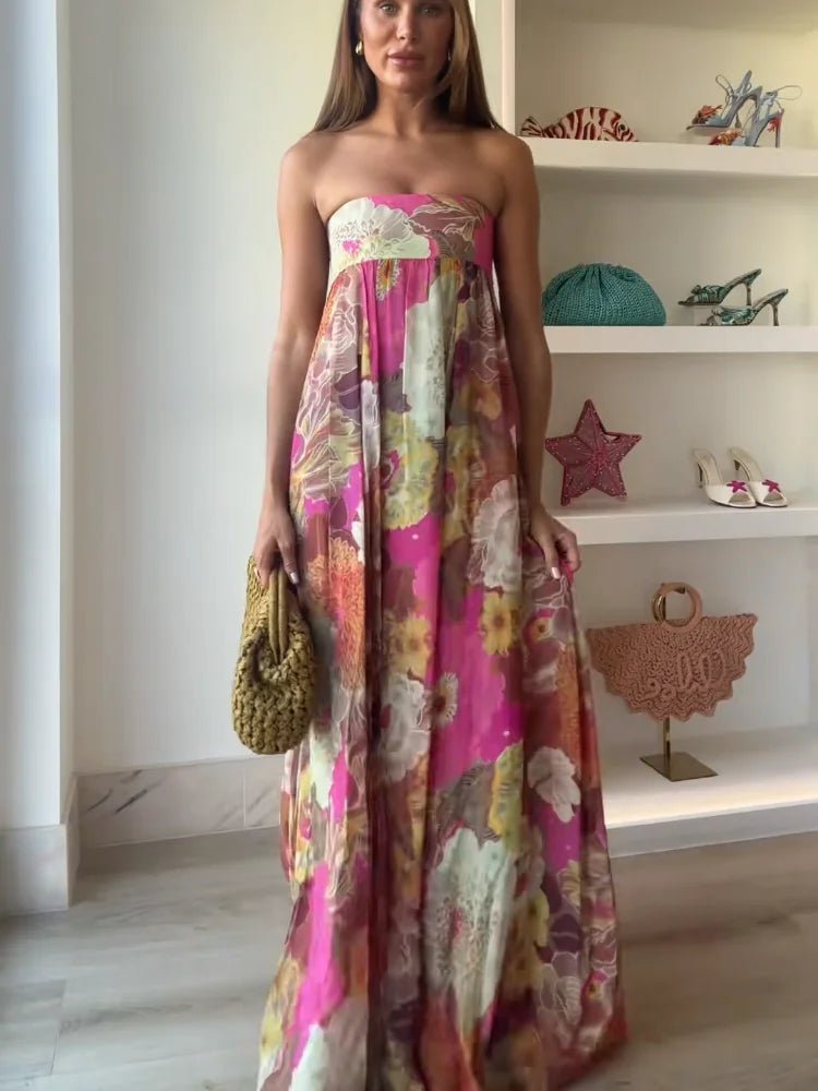 Strapless Floral Maxi Wedding Guest Dress