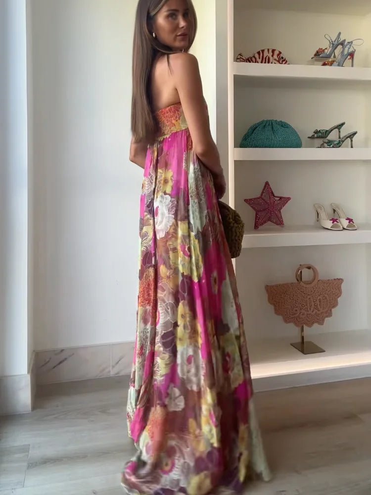 Strapless Floral Maxi Wedding Guest Dress