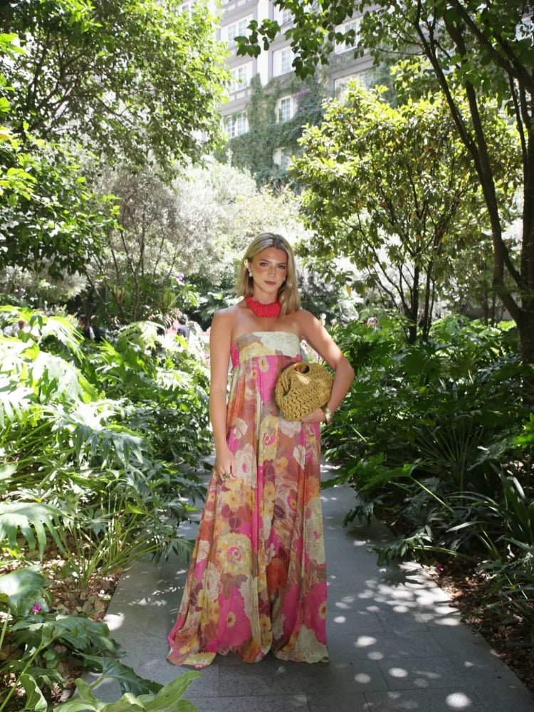 Strapless Floral Maxi Wedding Guest Dress