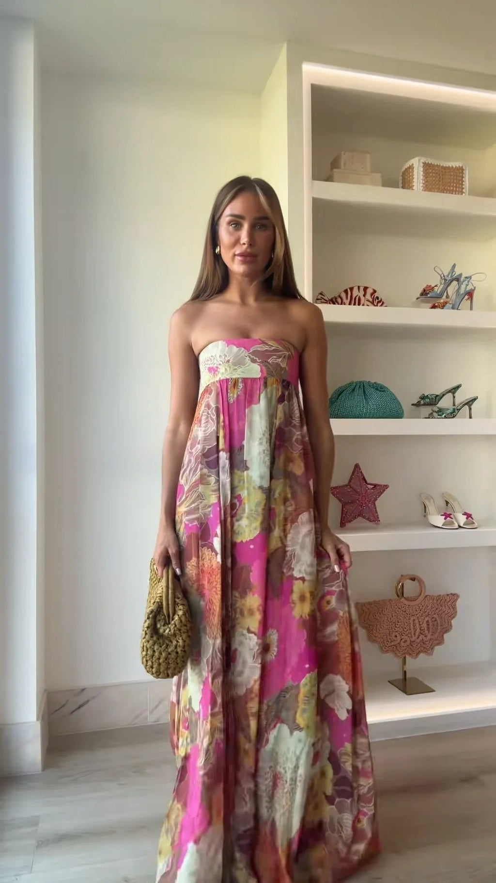 Strapless Floral Maxi Wedding Guest Dress