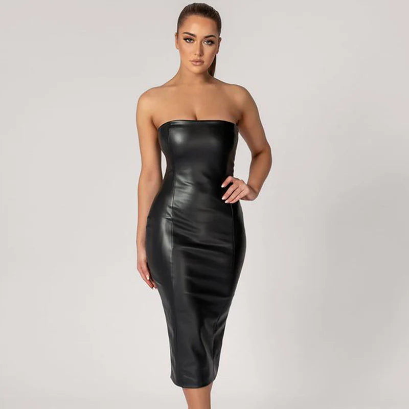 Elegant Panelled Strapless Bodycon Midi Dress