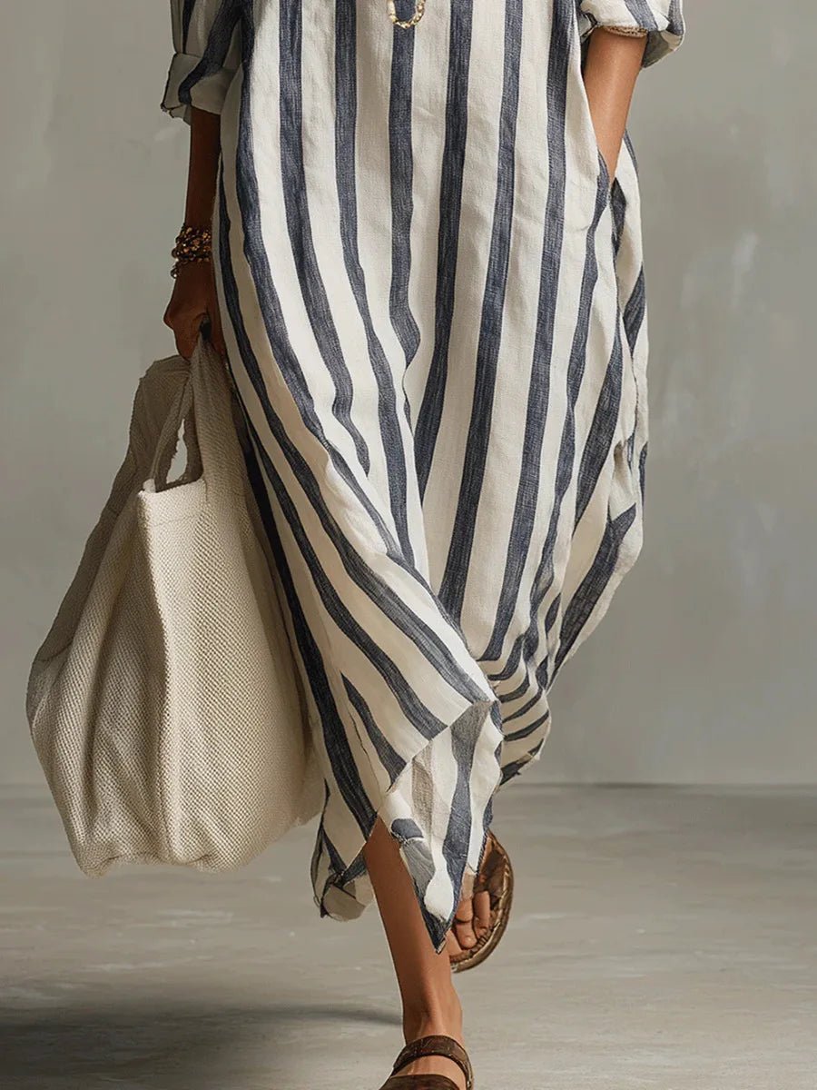 Striped Linen Oversized Maxi Shirt Dress