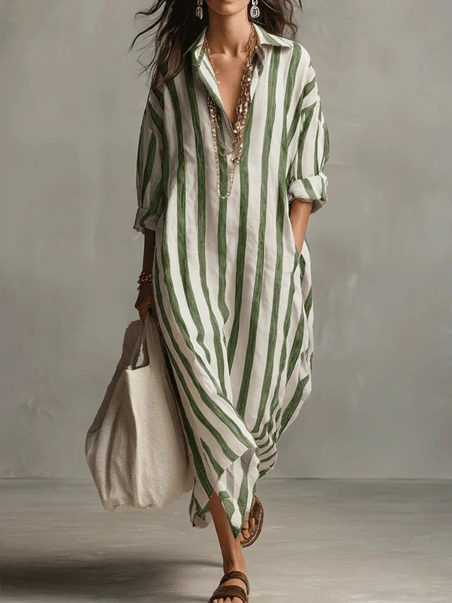 Striped Linen Oversized Maxi Shirt Dress