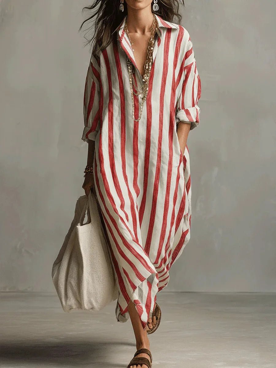 Striped Linen Oversized Maxi Shirt Dress