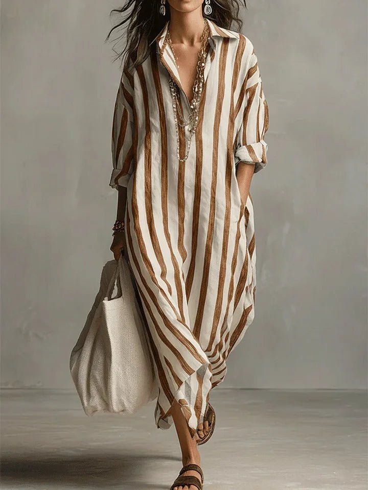 Striped Linen Oversized Maxi Shirt Dress