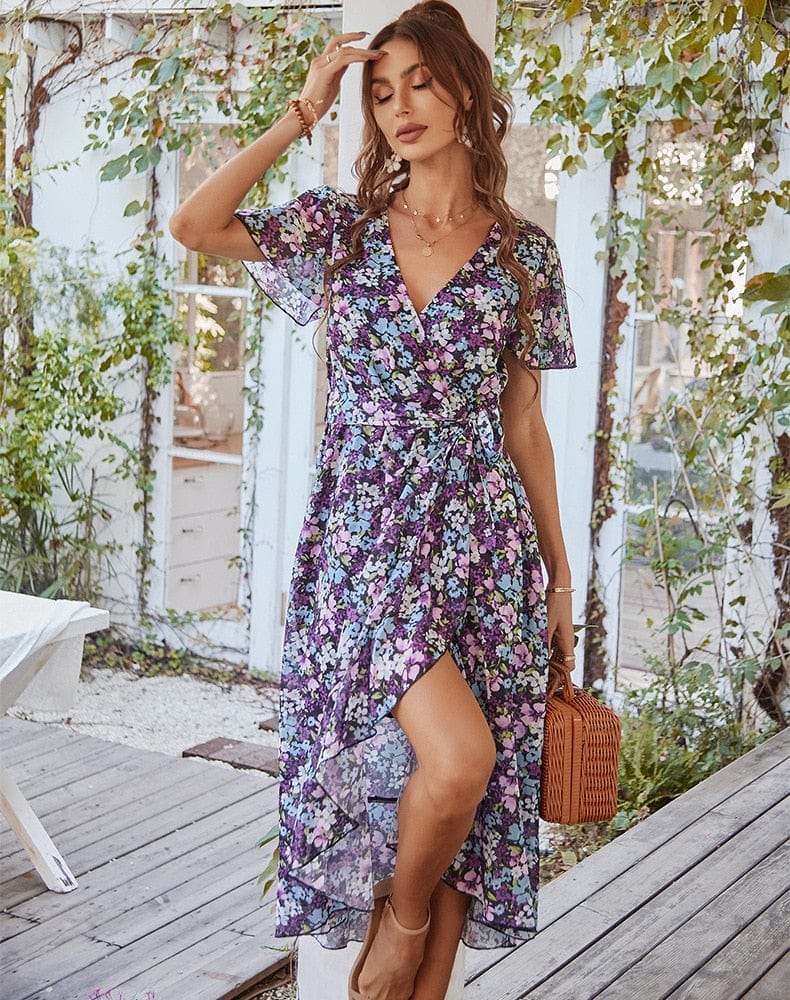Boho Floral Midi Dress