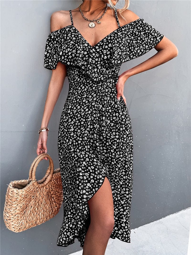 Floral Dress V Neck Spaghetti Strap